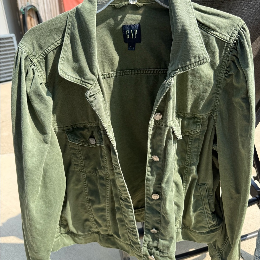 GAP Olive Green Button-Front Jean Jacket